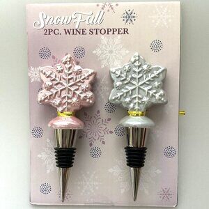 HOLIDAY SNOW FALL WINE BOTTLE STOPPER SET SNOWFLAKES